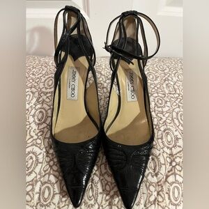 Jimmy Choo Anna Patent Leather Pumps with Ankle Straps.Size 38.5.Made in Italy.
